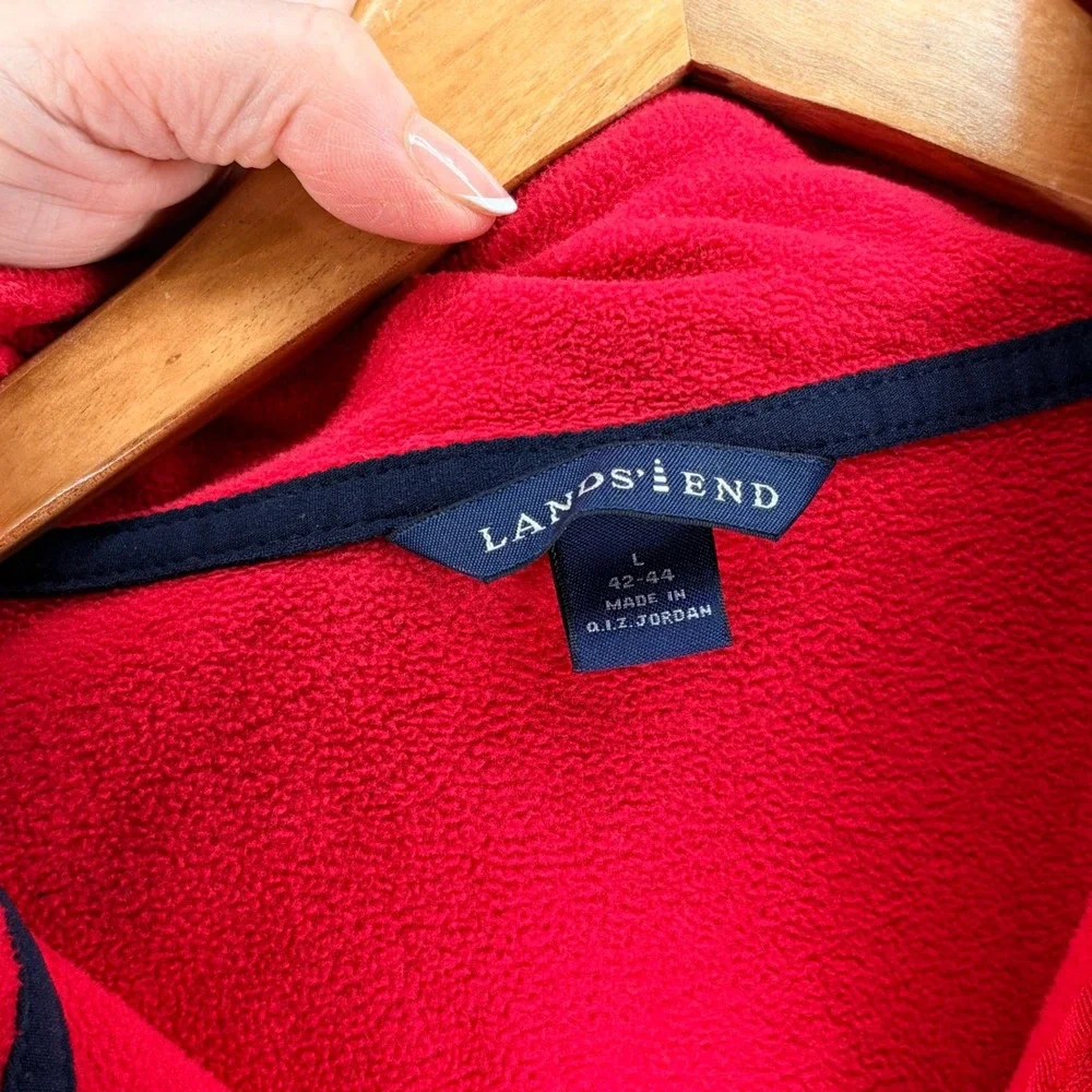 Lands End Mens Red Fleece 1/4 Zip Pullover Sweatshirt Size L - Picture 3 of 4